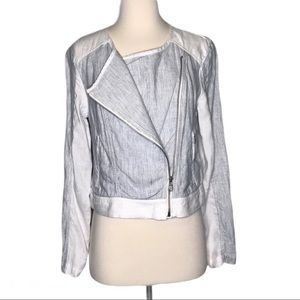 Lou & Grey 100% Linen Blue/White Moto Zip Jacket